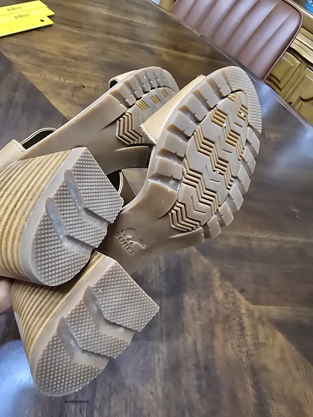 Sorel Tan Leather Block Heel Sandal with Ankle Strap - Picture 6 of 9